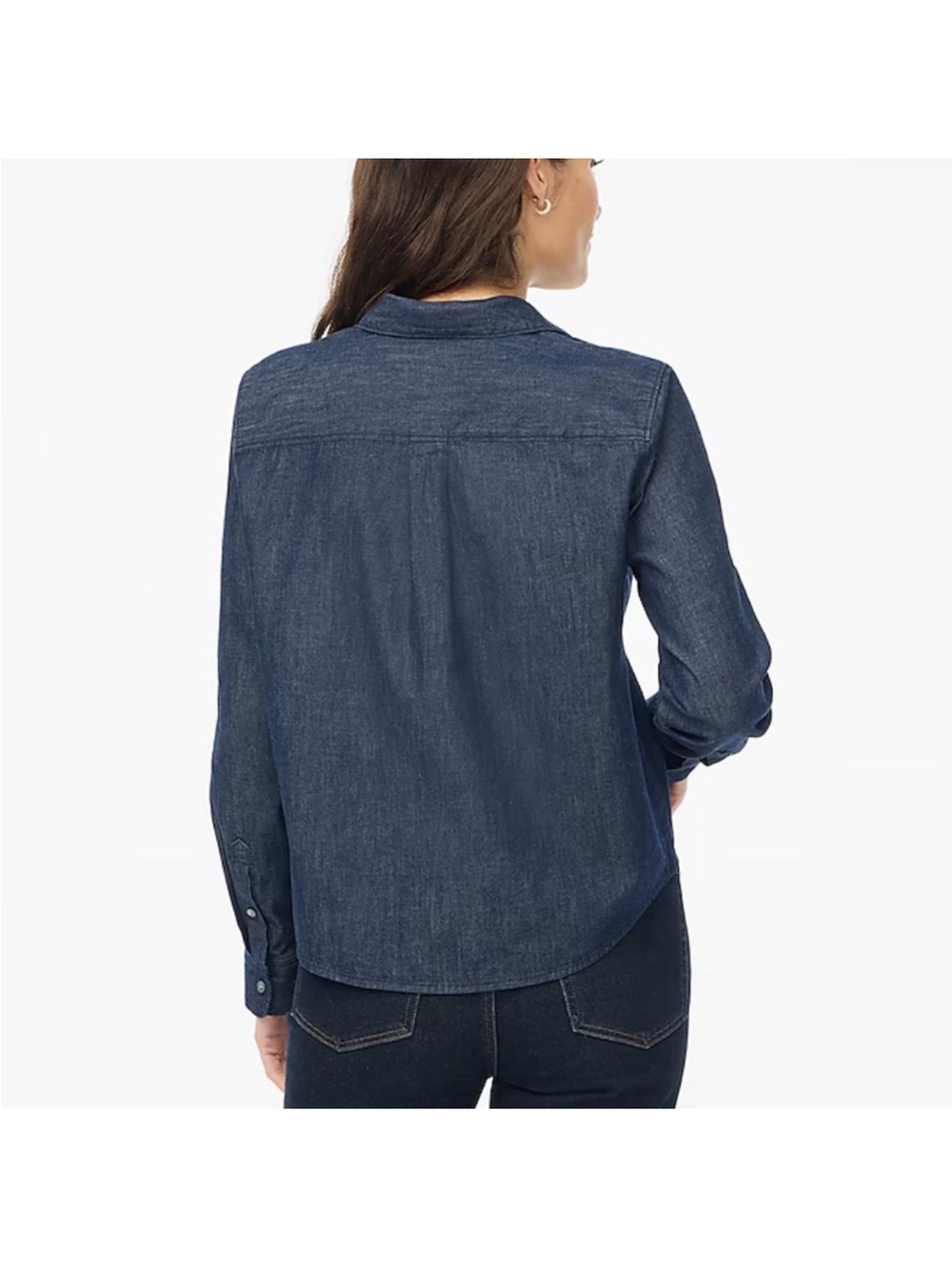 J.Crew Cropped Dark Wash Denim Shirt Size M | Classic Capsule Staple - Picture 2 of 11